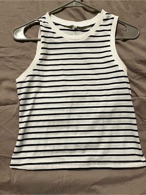 SHEIN White and Black Striped Ribbed Tank Top